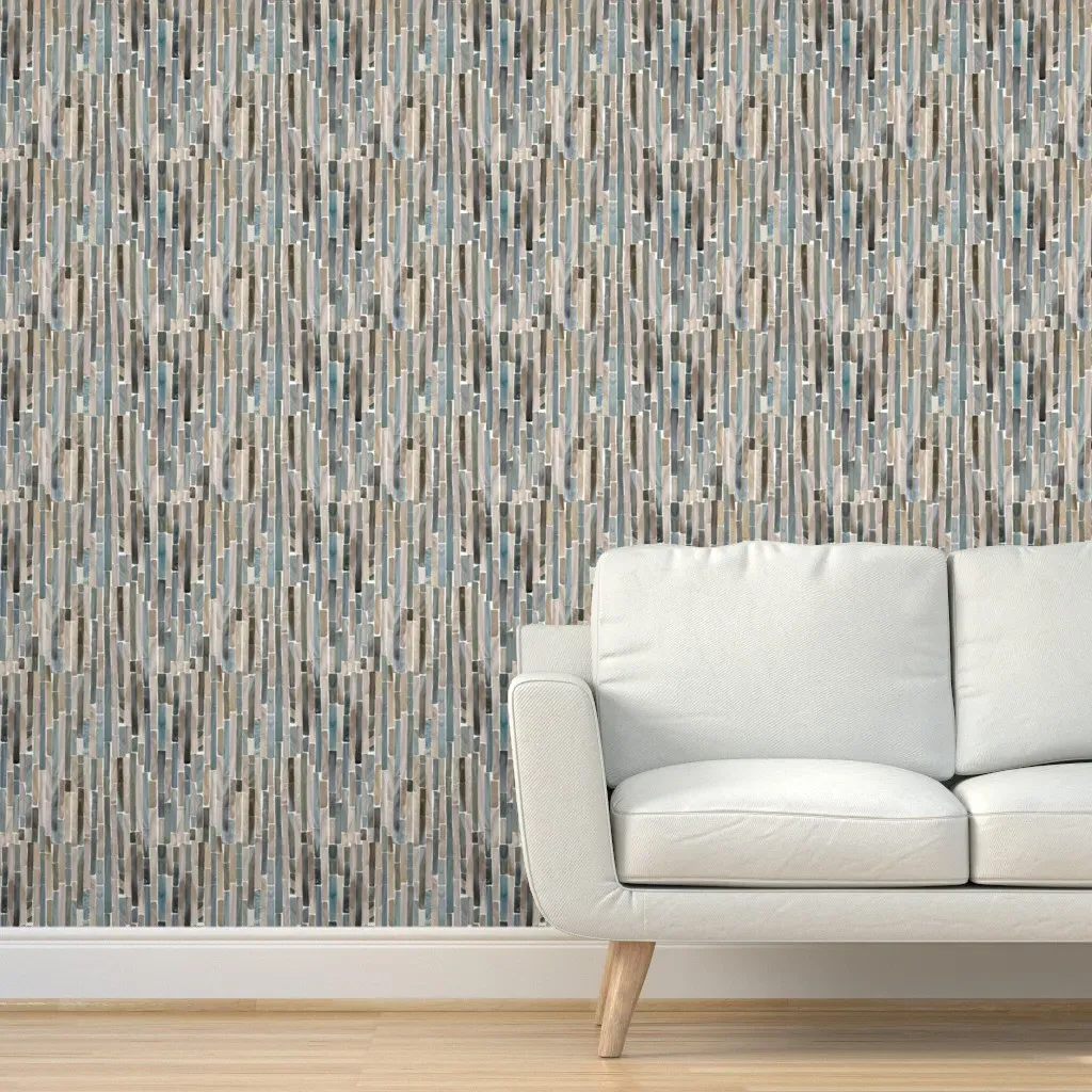 Capiz Geometric Striped Stones Peel and Stick Wallpaper - Light Gray, Blue product