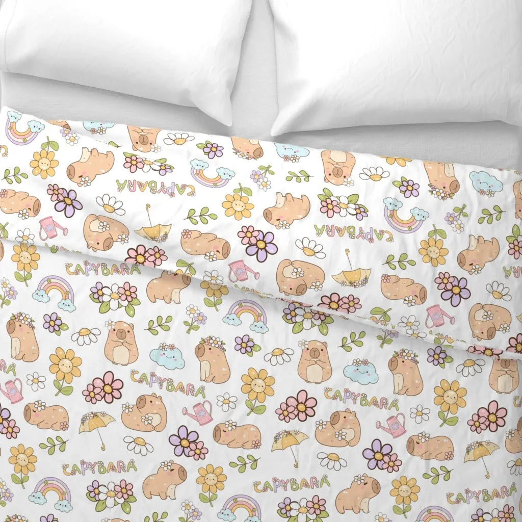 Capybara Spring Flowers Small Duvet Cover - Beige alternate view
