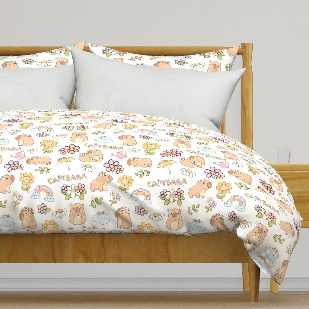 Capybara Spring Flowers Small Duvet Cover - Beige product