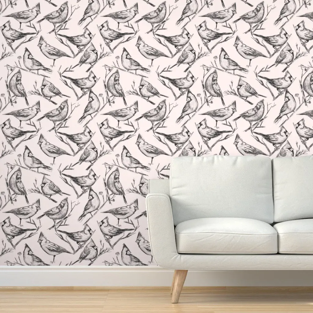 Cardinal Birds on Trees Peel and Stick Wallpaper - Black, White product
