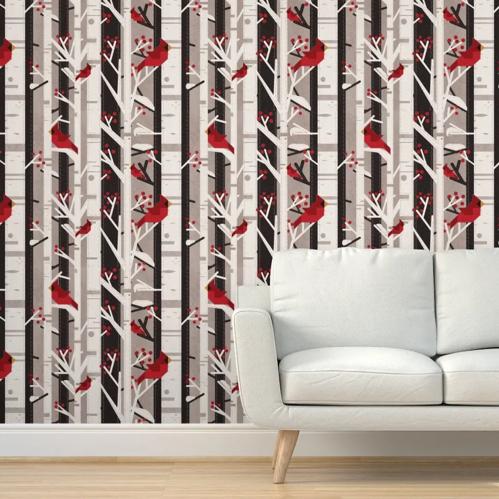 Cardinal Winter Forest Peel and Stick Wallpaper - Red product