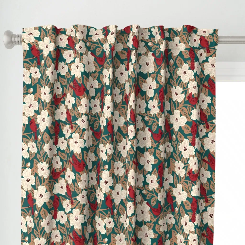 Cardinals + Dogwood Curtain Panel - Red alternate view