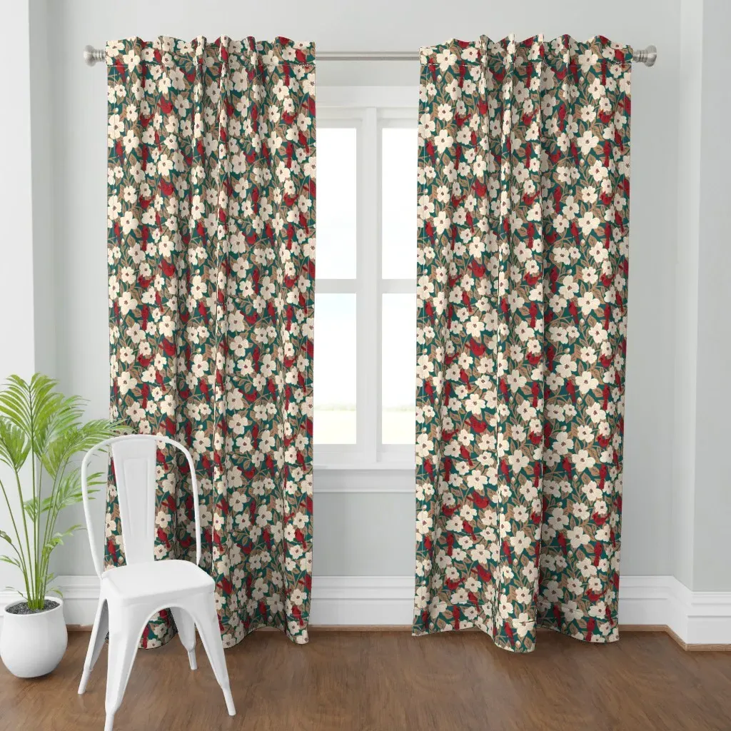 Cardinals + Dogwood Curtain Panel - Red product