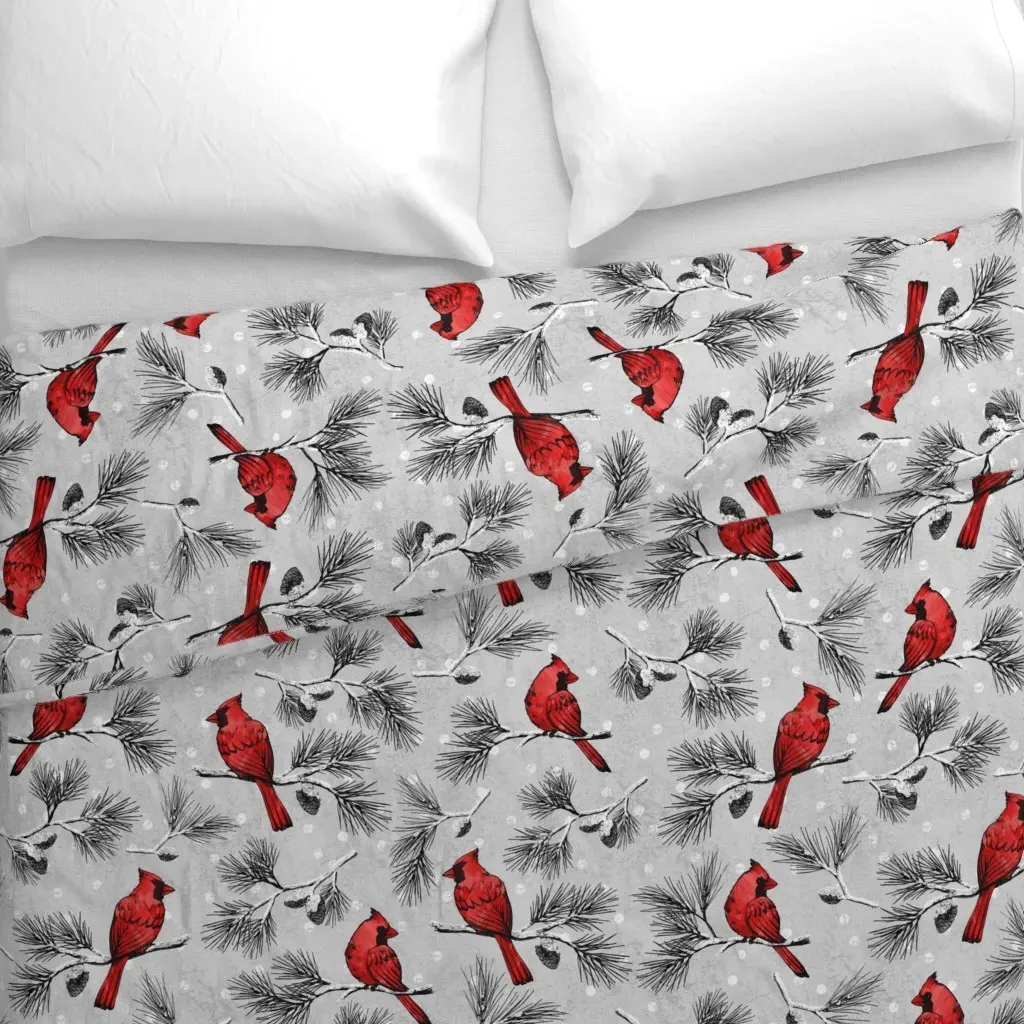 Cardinals In The Snow Duvet Cover - Red alternate view