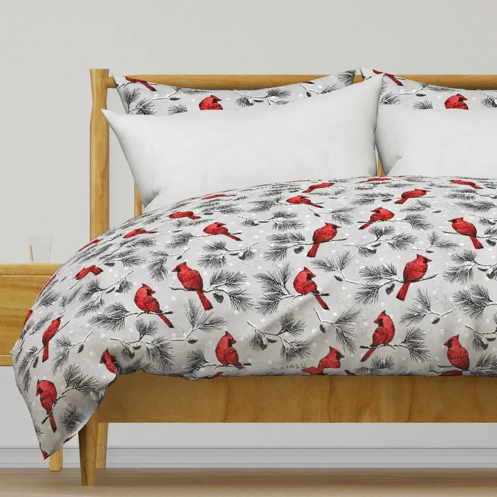 Cardinals In The Snow Duvet Cover - Red product