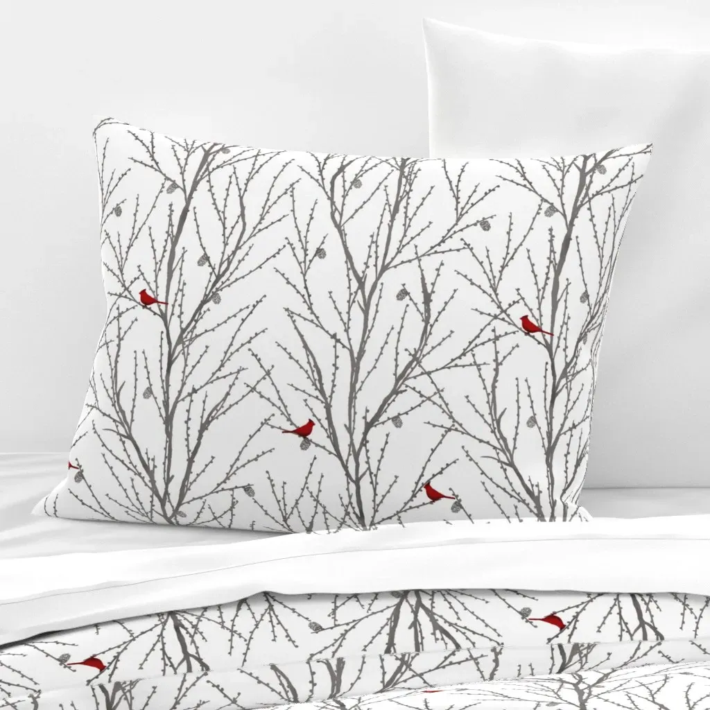 Cardinals In Winter Standard Knife Edge Pillow - Gray, Cotton Sateen product