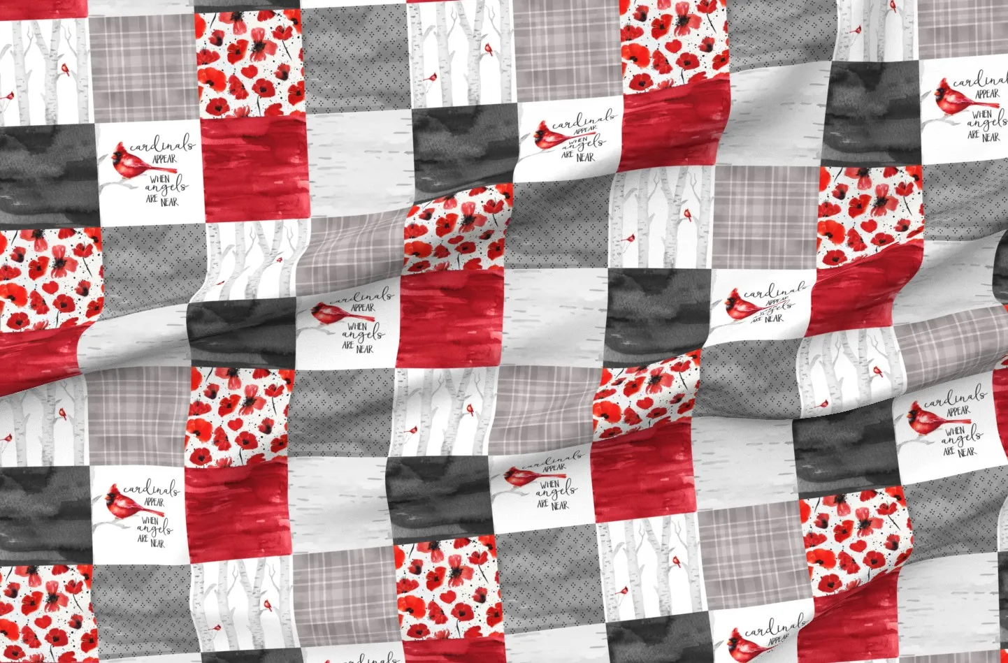 Cardinals//Angels Are Near Cheater Quilt Fabric - Red, Gray product