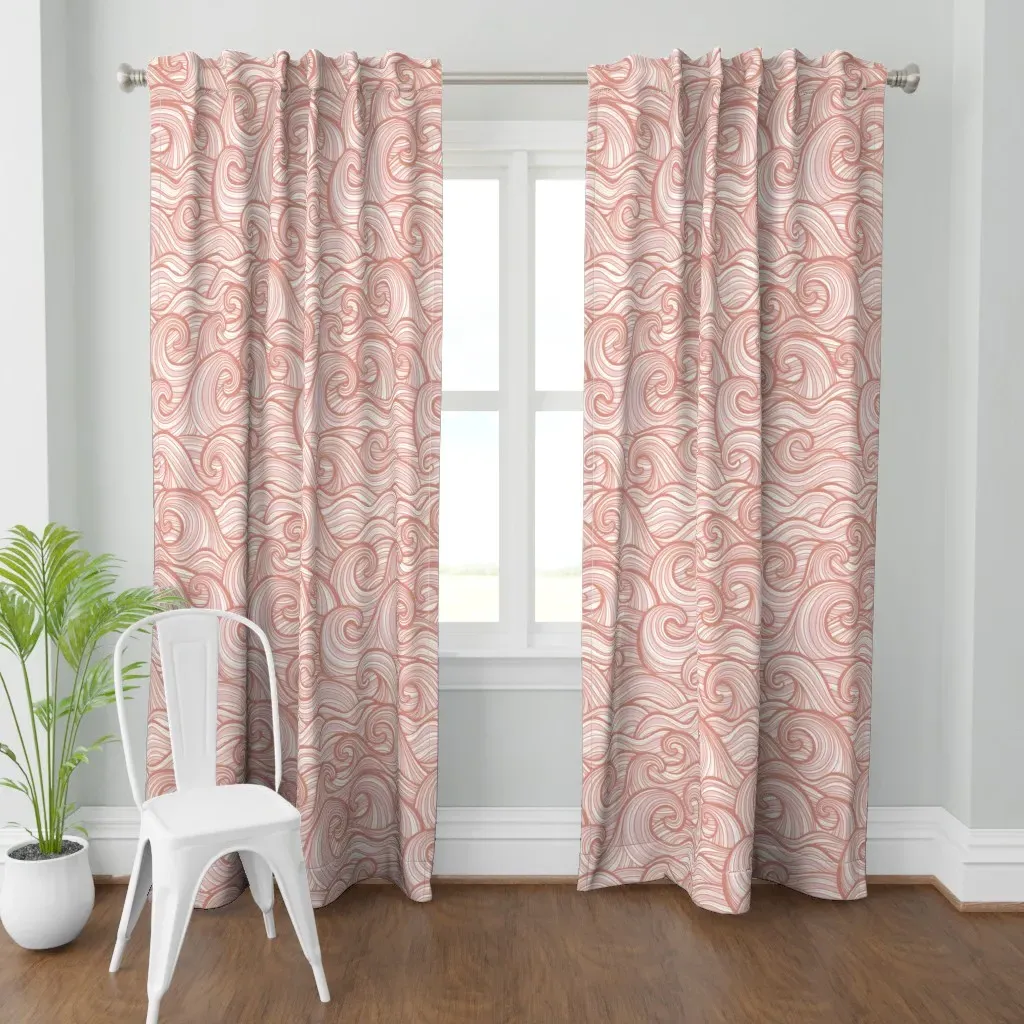 Caribbean Sea Ocean Waves Curtain Panel - Dusty Rose product