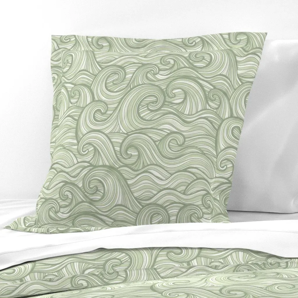 Caribbean Sea Ocean Waves Euro Pillow Sham - Sage Green product