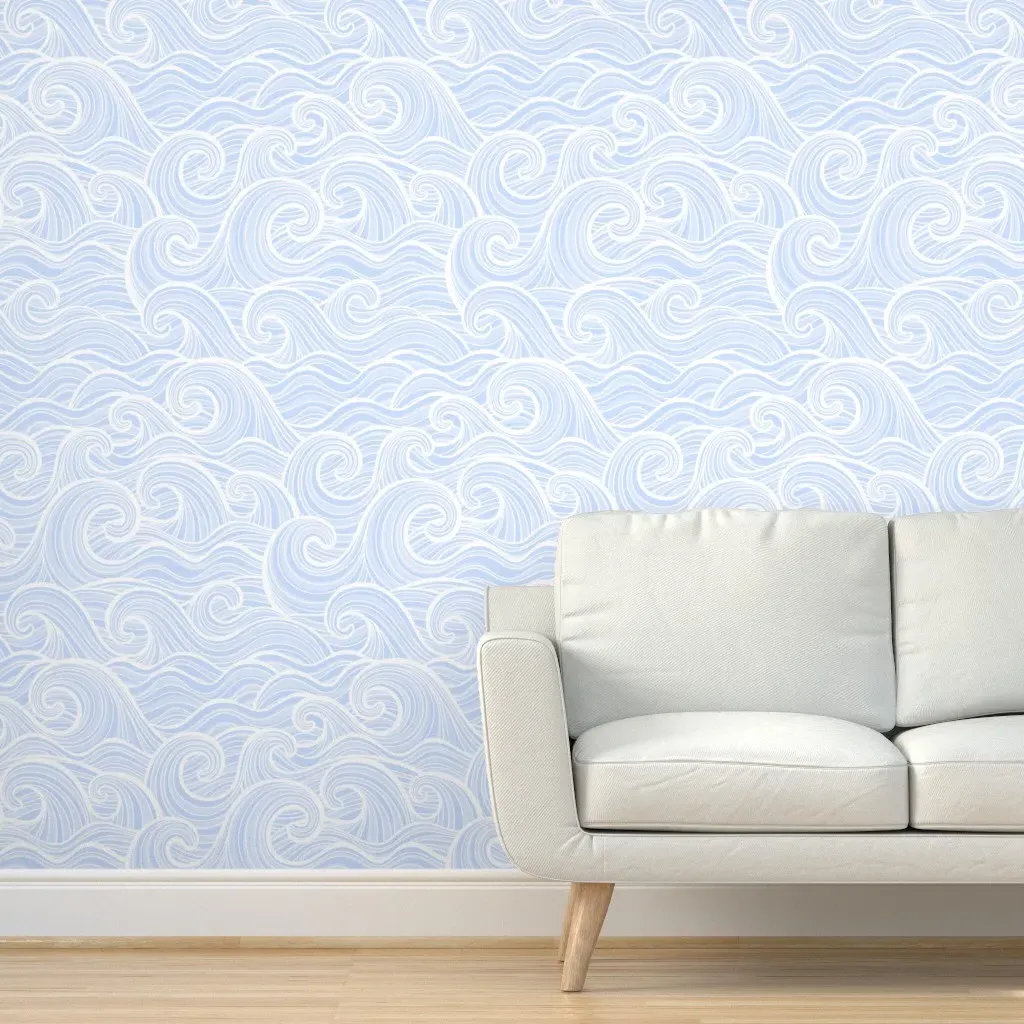 Caribbean Sea Ocean Waves Peel and Stick Wallpaper - Light Blue product