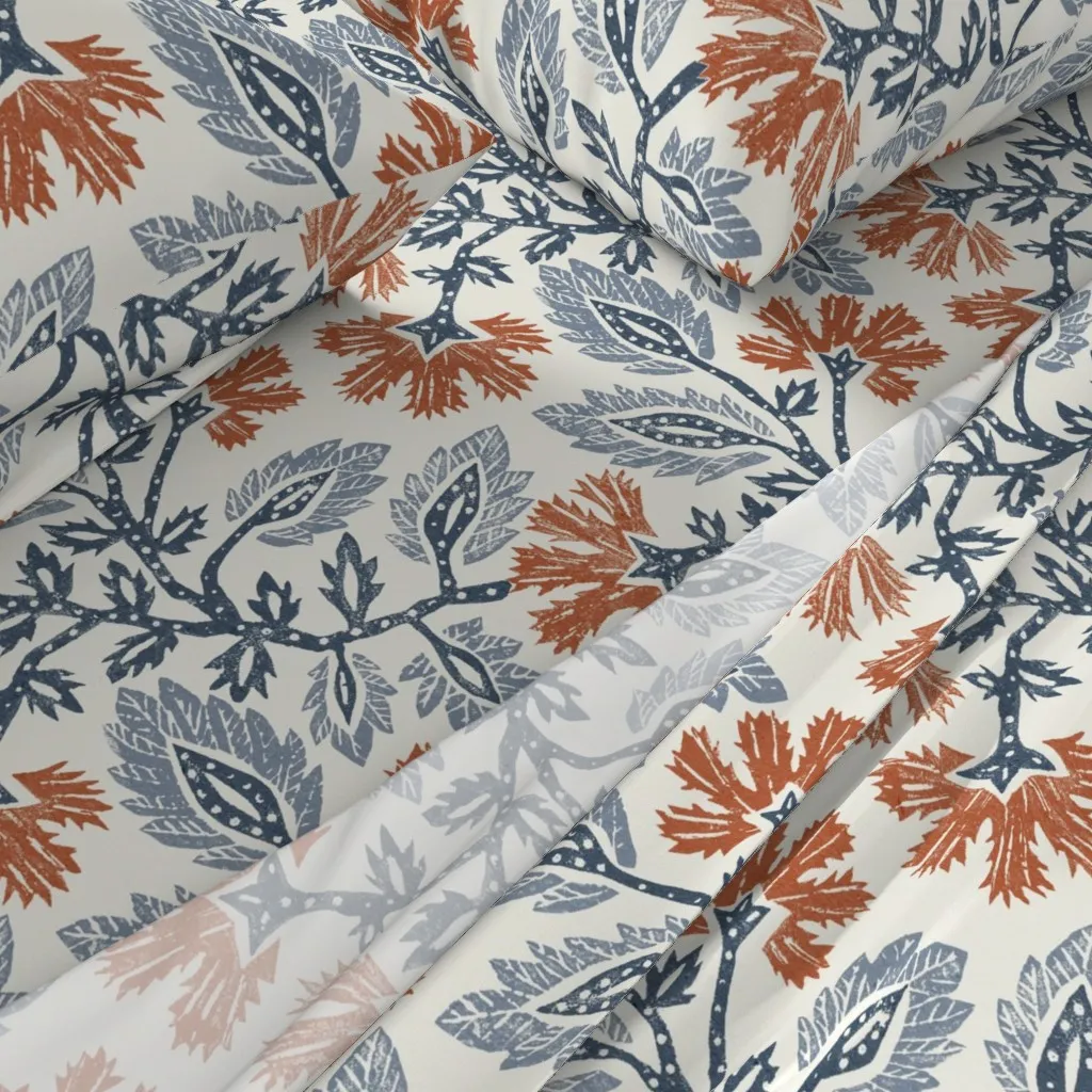Carnation Blue And Orange Queen Sheet Set - Terracotta alternate view