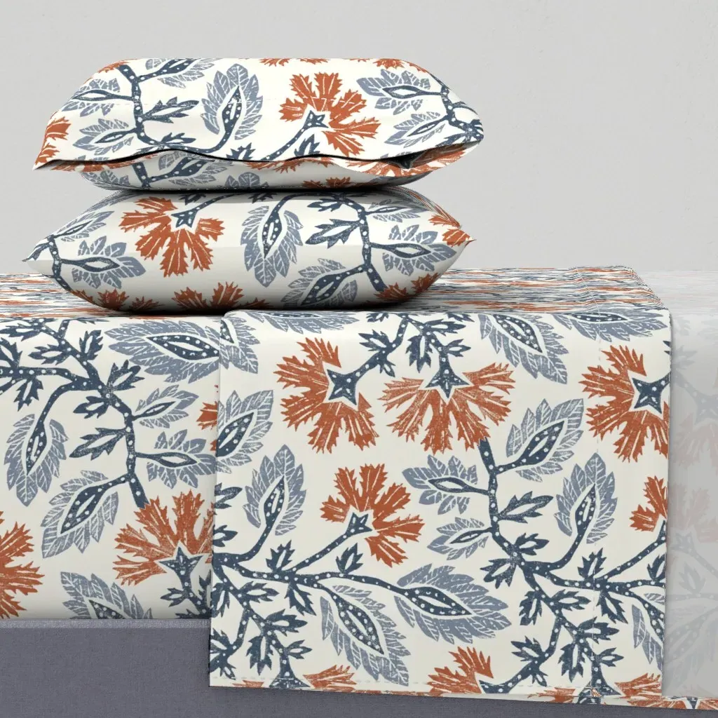 Carnation Blue And Orange Queen Sheet Set - Terracotta product