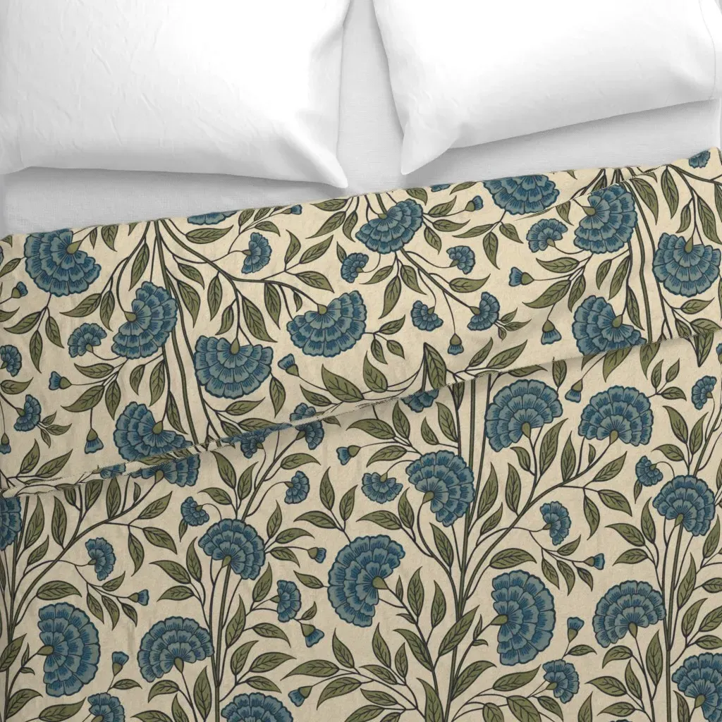 Carnations Arts And Crafts Duvet Cover - Blue alternate view