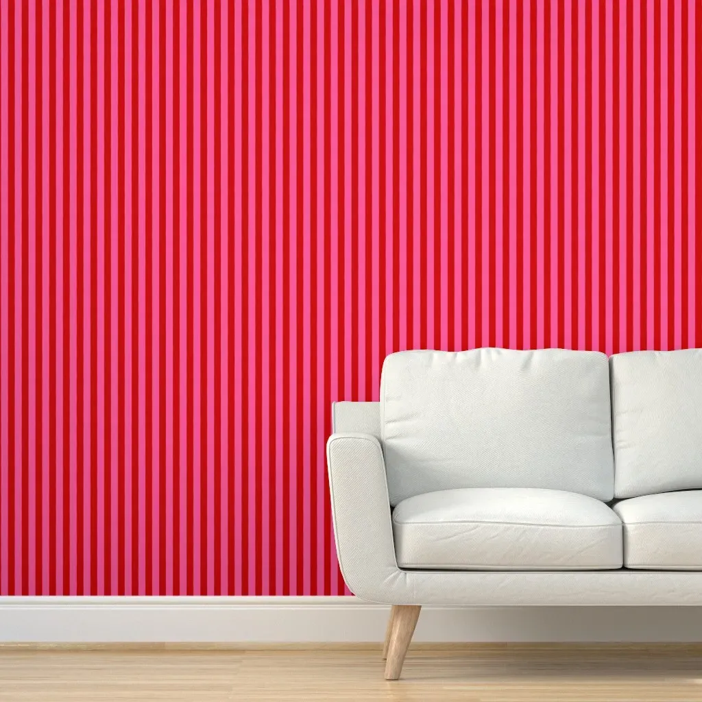 Carnival Imperfect Awning Stripe Peel and Stick Wallpaper 1 Inch - Hot Pink, Red product