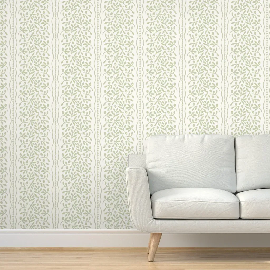 Caroline Grandmillennial Stripe Peel and Stick Wallpaper - Sage Green product