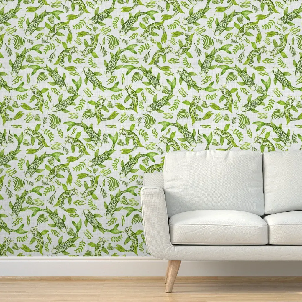 Carp Fish Linen Texture Peel and Stick Wallpaper - Green product