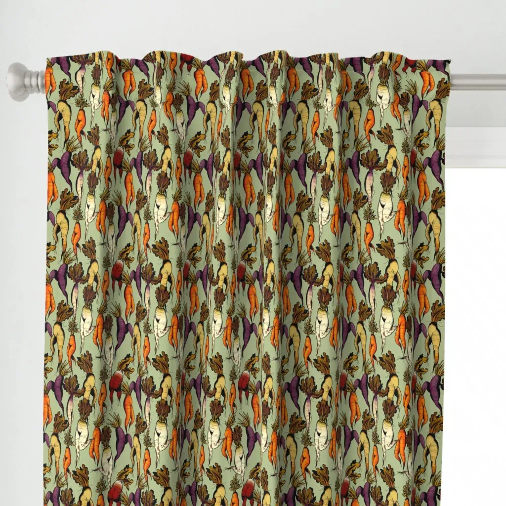 Carrots Dance In Green Curtain Panel - Orange alternate view