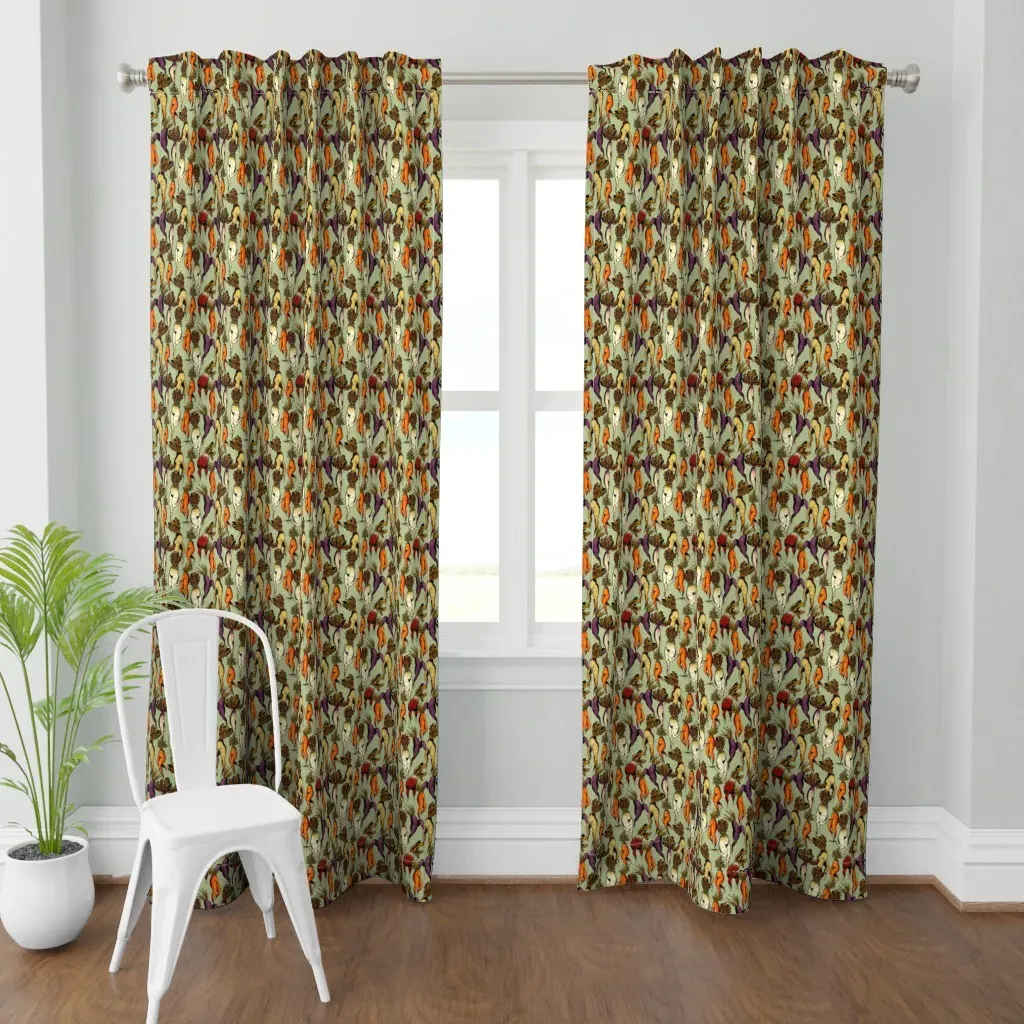 Carrots Dance In Green Curtain Panel - Orange product