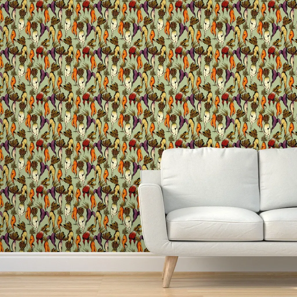 Carrots Dance In Green Large Scale Peel and Stick Wallpaper - Orange product