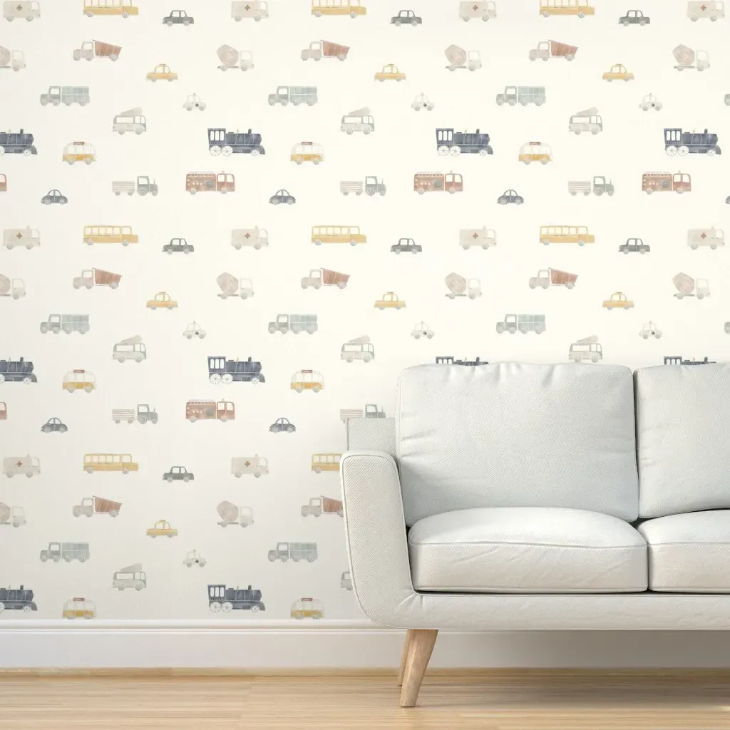 Cars and Trucks Peel and Stick Wallpaper - Off-White product