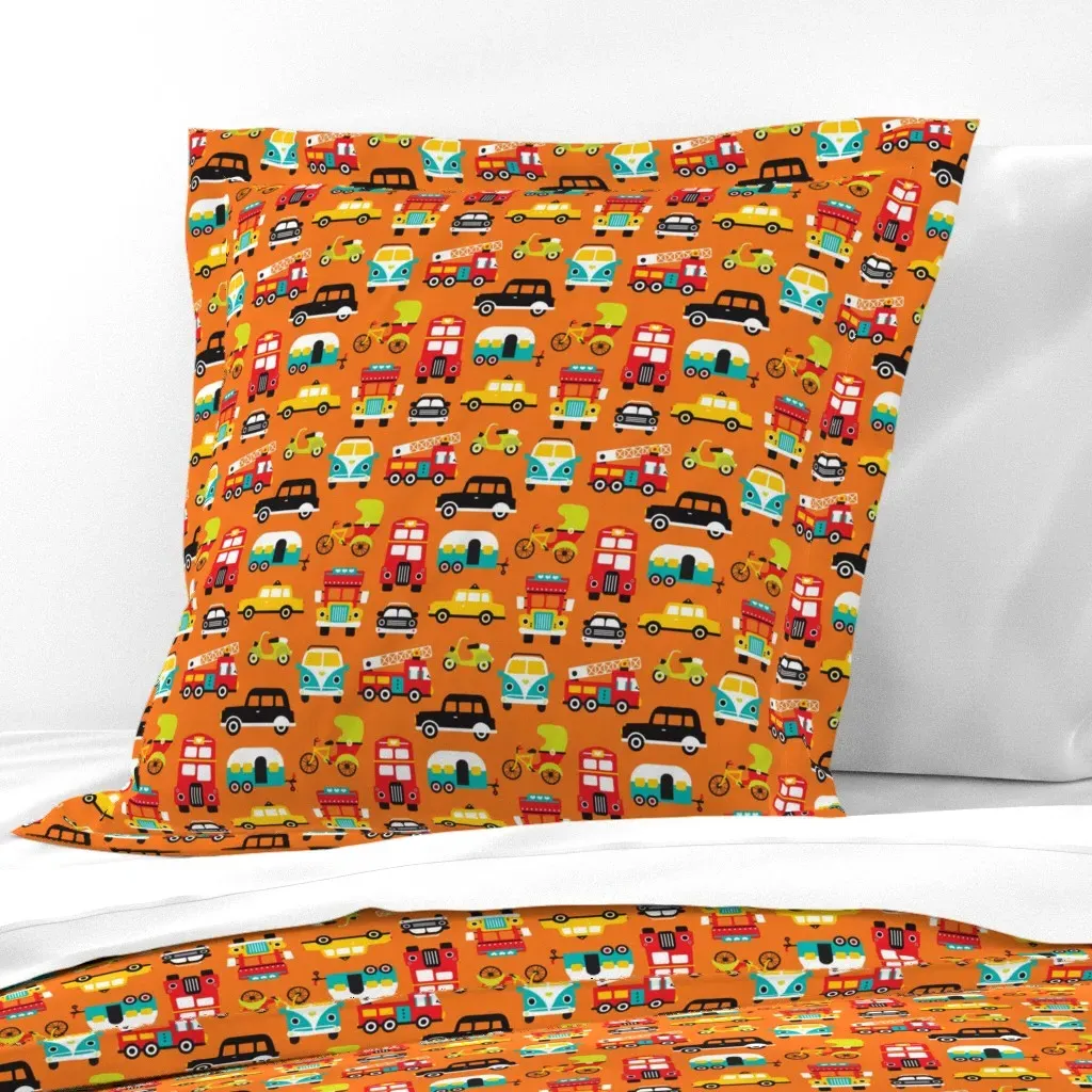 Cars Fire Truck Retro Traffic Print Euro Pillow Sham - Orange product