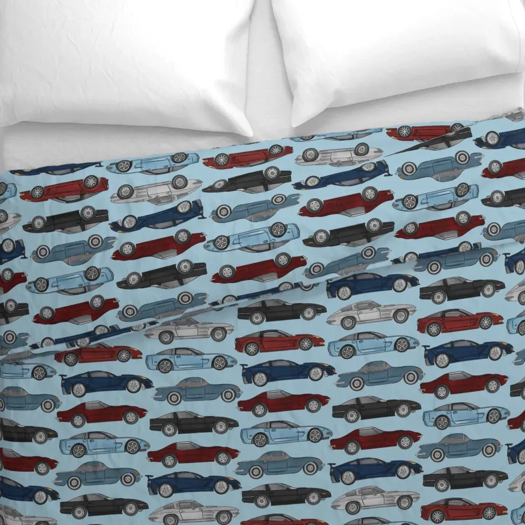 Cars In Blue And Red Duvet Cover - Light Blue alternate view