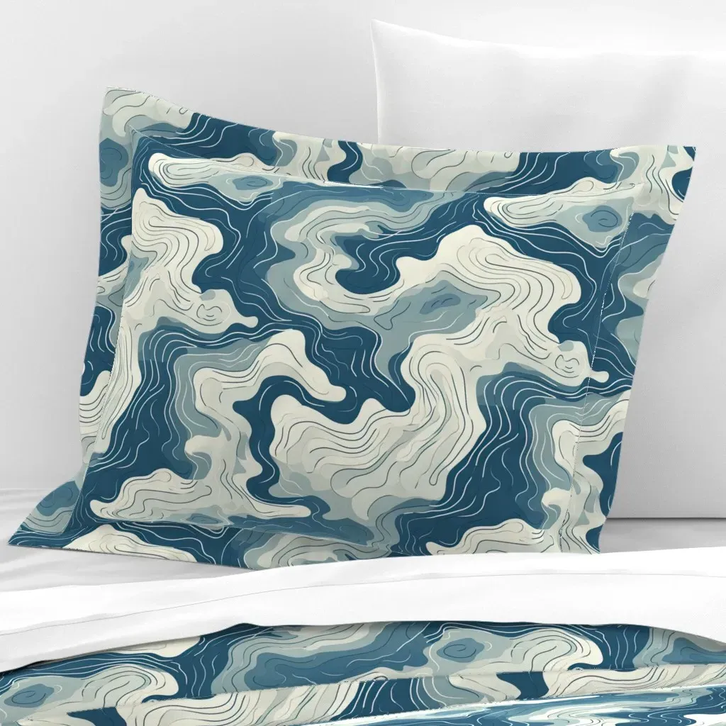 Cartographers Imagination Flanged Cushion Cover - Deep Teal, Cotton Sateen product