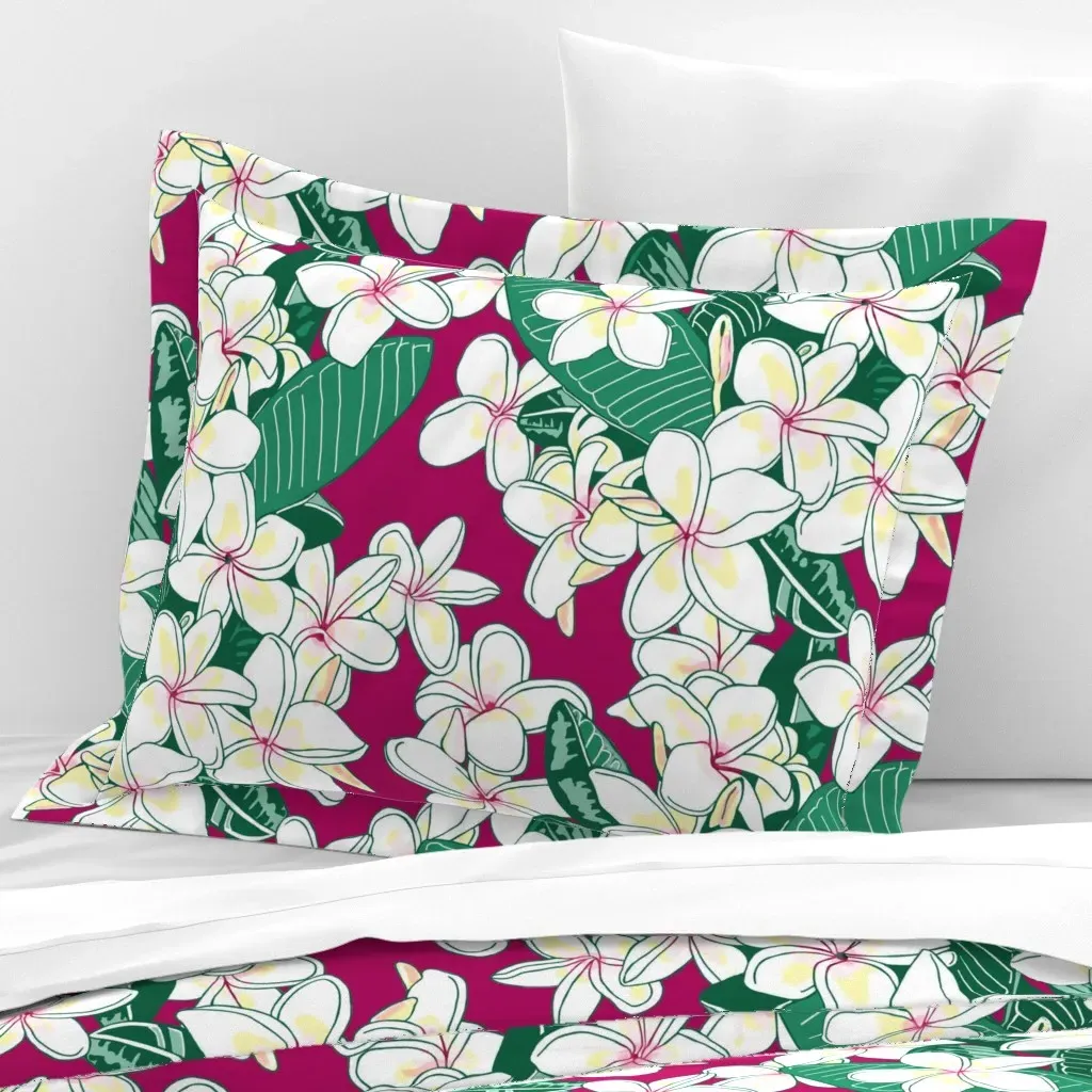 Cascade Of Plumeria Standard Flanged Cushion Cover - White, Cotton Sateen product