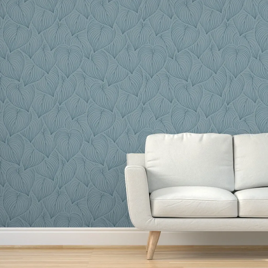 Cascading Tropical Leaves Botanical Peel and Stick Wallpaper - Dusty Blue product