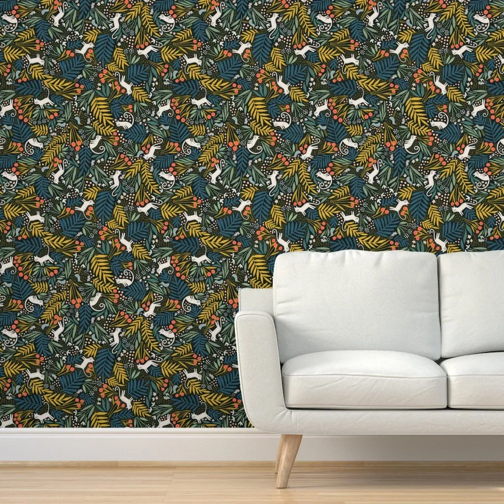 Cat And Mouse Floral Peel and Stick Wallpaper - Mustard Yellow product