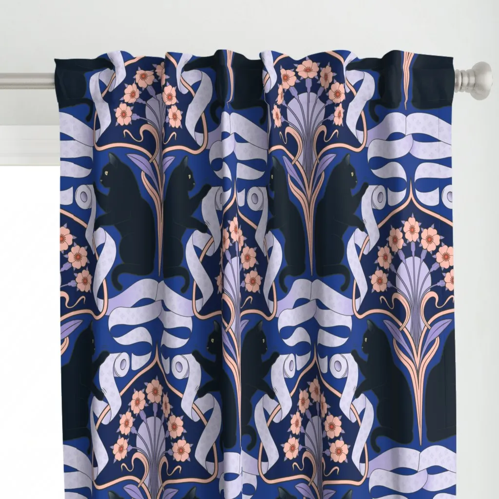 Cat And Toilet Paper Art Curtain Panel - Blue alternate view