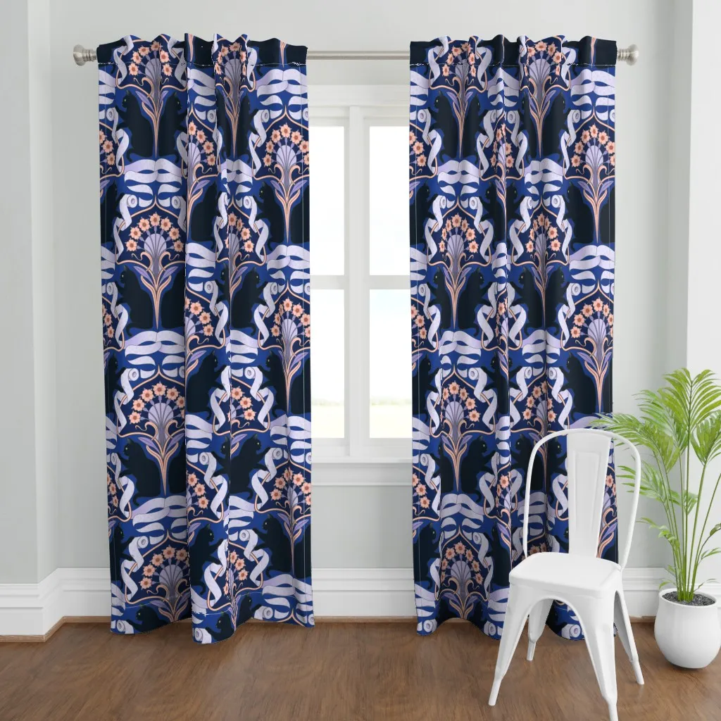 Cat And Toilet Paper Art Curtain Panel - Blue product