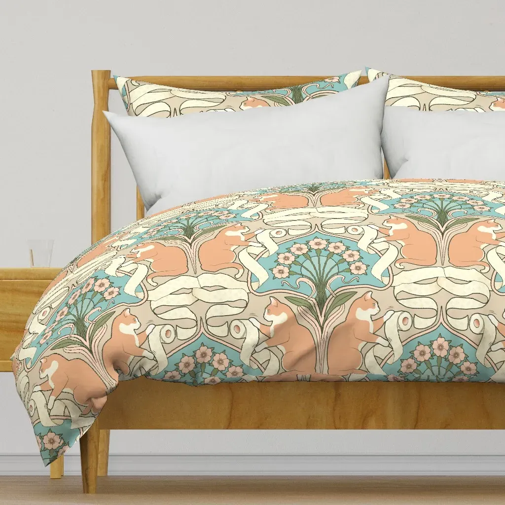 Cat And Toilet Paper Art Duvet Cover - Peach product