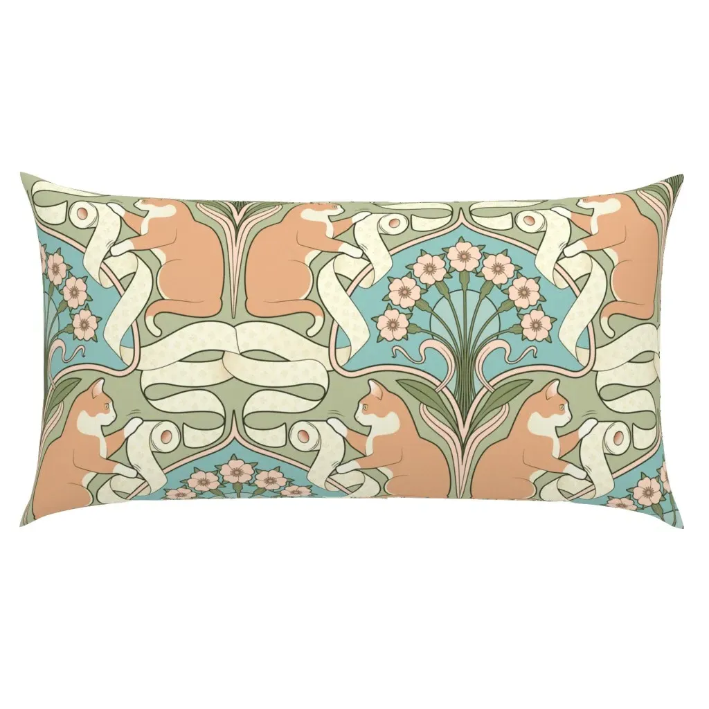 Cat And Toilet Paper Art Nouveau King Pillow Sham - Peach product