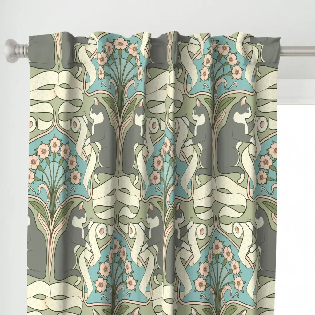 Cat And Toilet Paper Curtain Panel - Gray alternate view