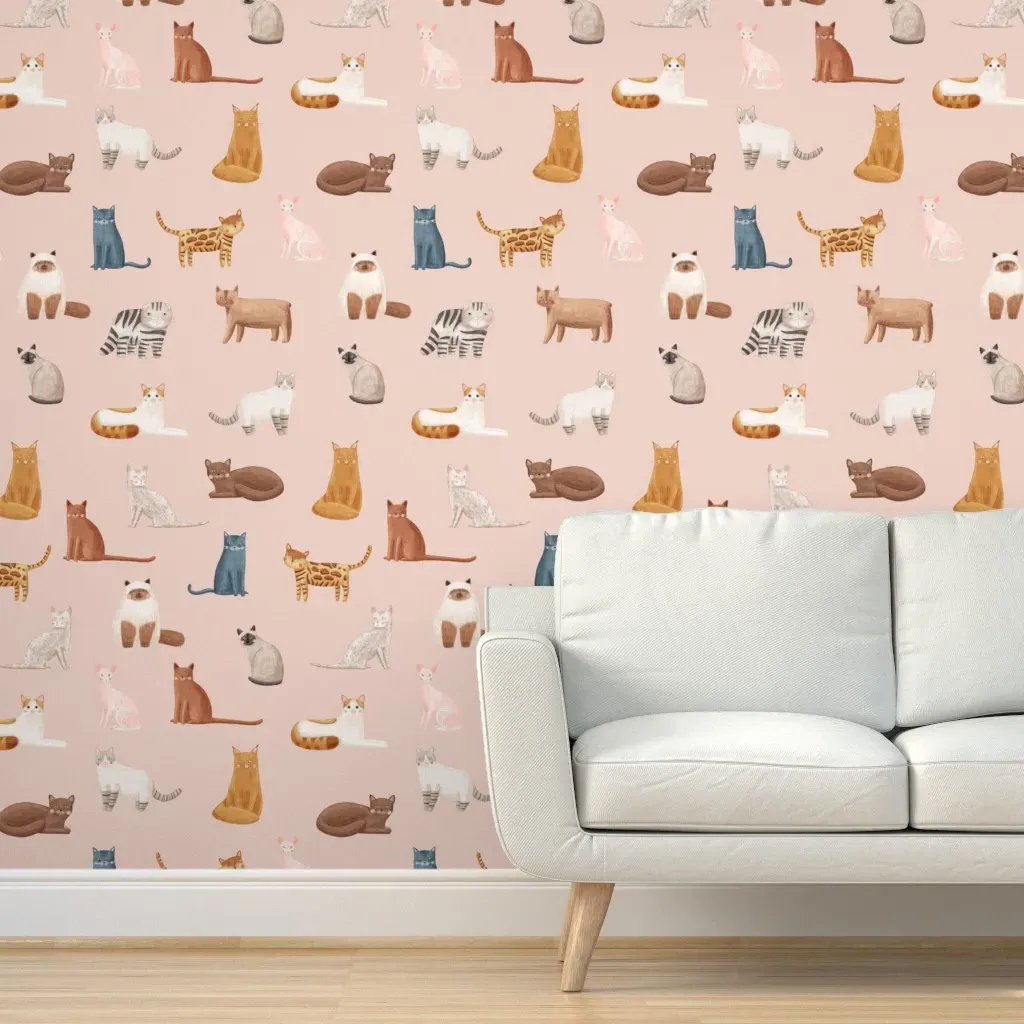 Cat Breeds Jumbo Scale Peel and Stick Wallpaper - Light Pink product