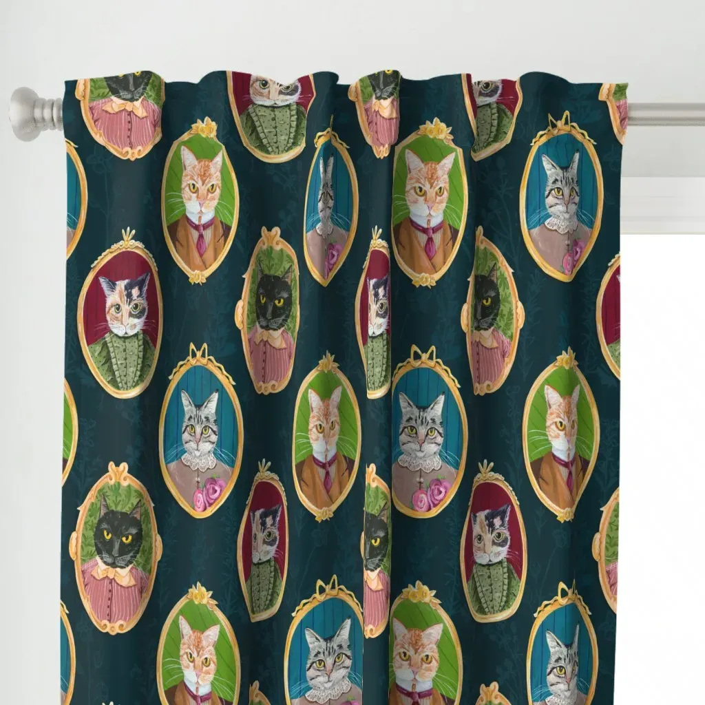 Cat Cameos Curtain Panel - Gold alternate view