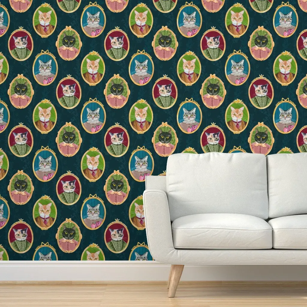 Cat Cameos Peel and Stick Wallpaper - Gold product