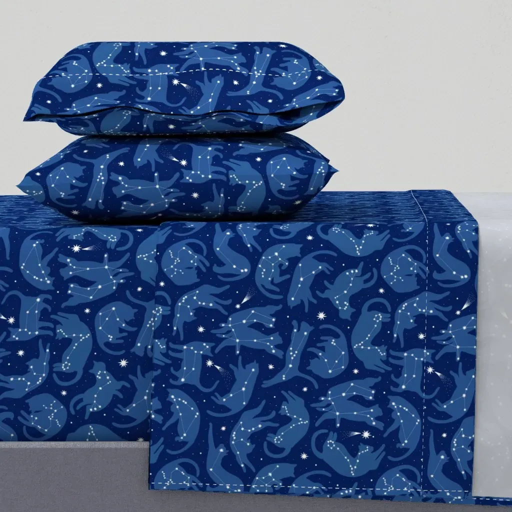 Cat Constellations Queen Sheet Set - Dark Blue product