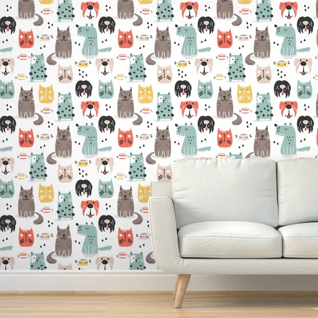 Cat Dog's Love Peel and Stick Wallpaper - White product