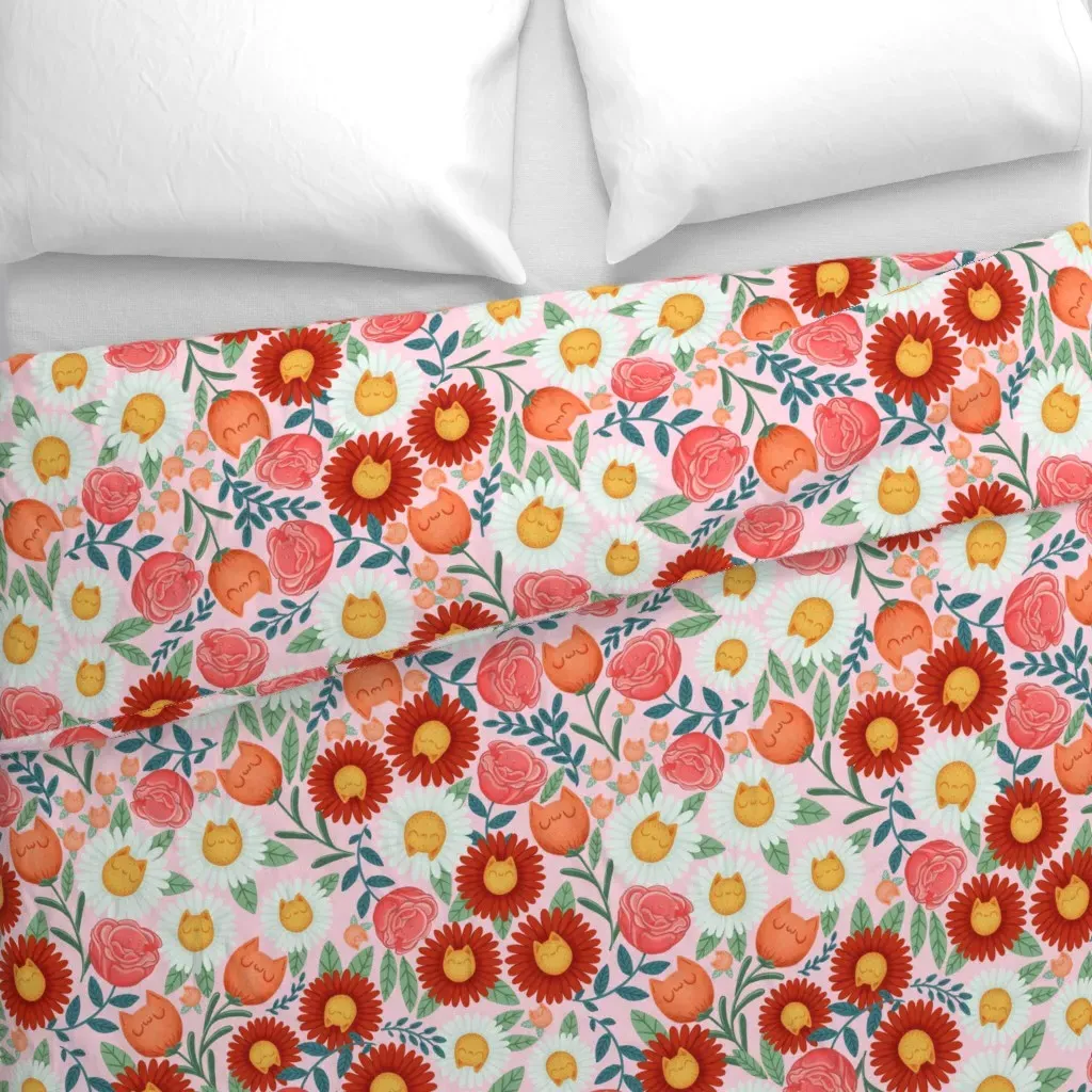 Cat Flowers Big Scale Duvet Cover - Pink alternate view