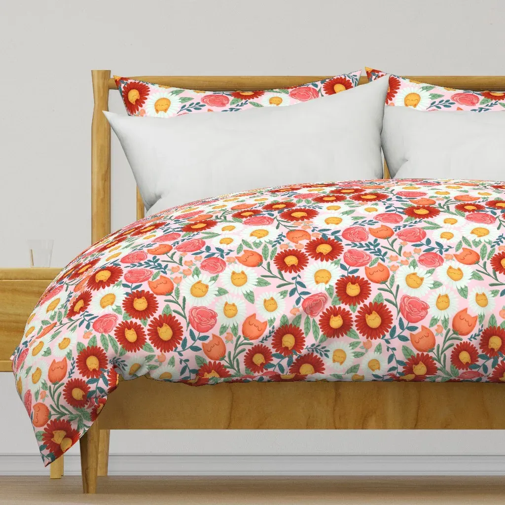 Cat Flowers Big Scale Duvet Cover - Pink product