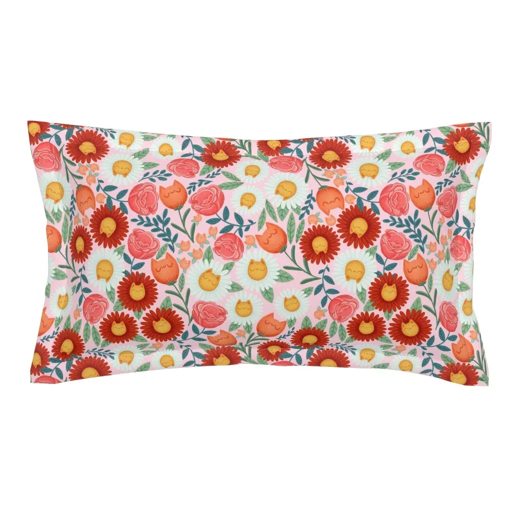 Cat Flowers Big Scale King Pillow Sham - Pink product