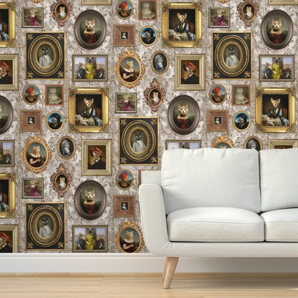Cat Lovers Portrait Collection Peel and Stick Wallpaper - Beige, Rust, Ochre, Cream product