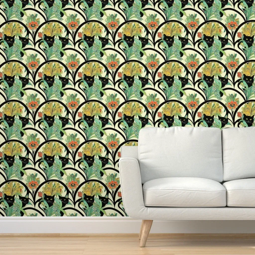 Cat Nouveau Spring Garden Peel and Stick Wallpaper - Black product