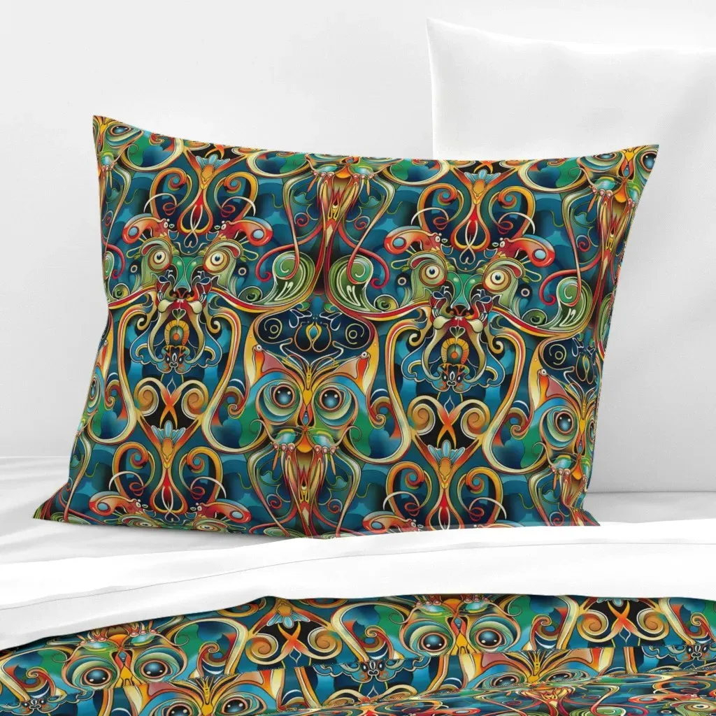 Cat Octopus Art Nouveau Standard Knife Edge Pillow - Teal, Cotton Sateen product