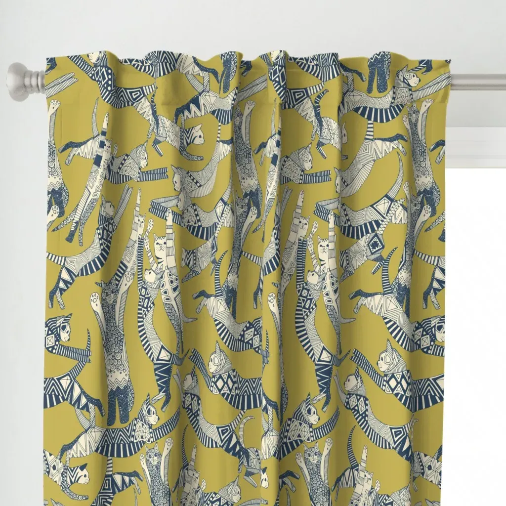 Cat Party Curtain Panel - Mustard Yellow alternate view