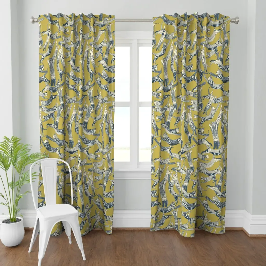 Cat Party Curtain Panel - Mustard Yellow product