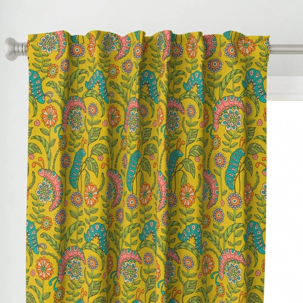 Caterpillar Playground Curtain Panel - Mustard Yellow alternate view