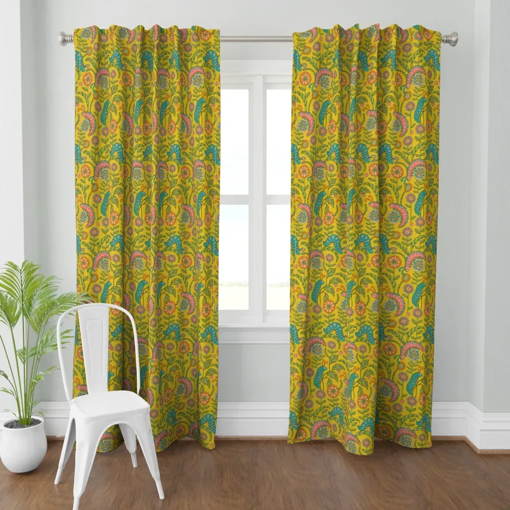 Caterpillar Playground Curtain Panel - Mustard Yellow product